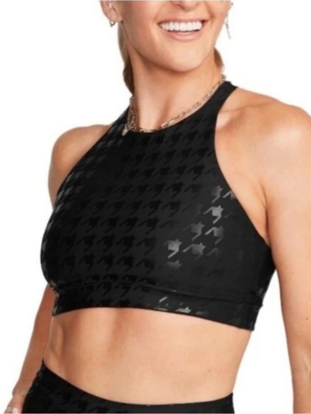 PELOTON BLACK HOUNDSTOOTH JACQUARD SPORTS BRA- SIZE M-BNWT